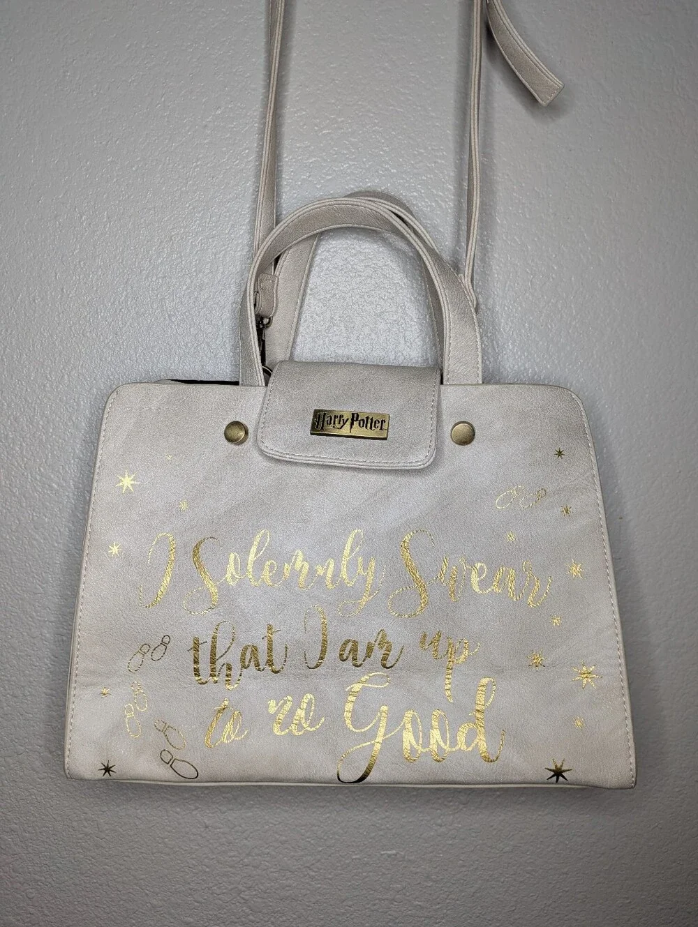 Bioworld Ivory Cream Harry Potter Marauders I Solomnly Swear Tote Crossbody Bag